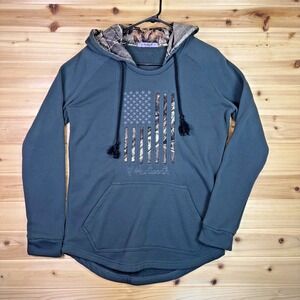 Huntworth Hoodie Womens Medium gray Camo Flag Long Sleeve Hooded Sweatshirt